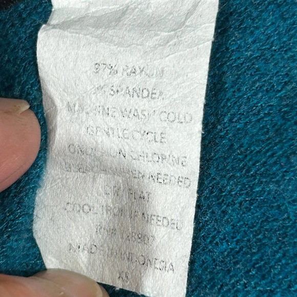 Grayson Cowl Neck Sweater Womens XS 97% Rayon 3% Spandex Made in Indonesia Teal - Picture 11 of 12